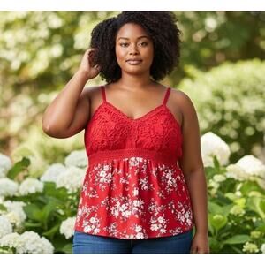 Baby Doll Halter Top Red Floral Y2K Milk Maid Party Crochet SZ XL No Boundaries